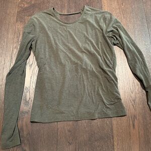 Women's Olive Green Long-Sleeve Open Back Top